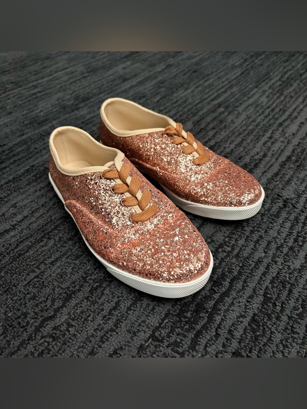 Glitter Rose Gold Casual Lace-Up Sneakers